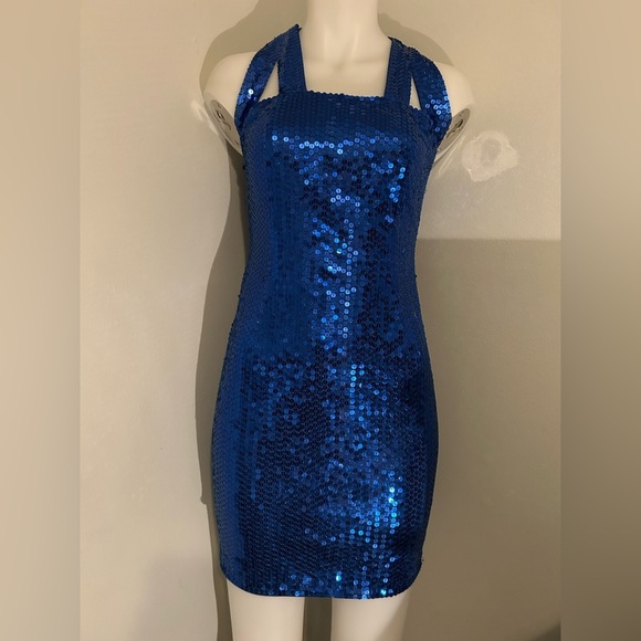royal blue sequined sz 6 women’s short cocktail dress, party, gala - Picture 2 of 11